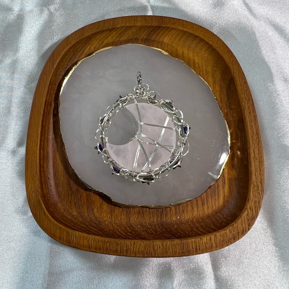 Fashion Rose Quartz Moon & Stars Pendant B - Picture 4 of 5